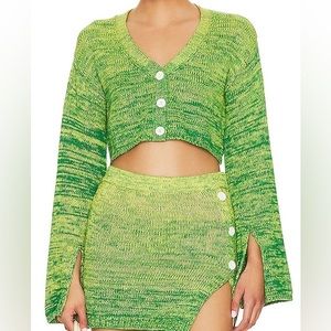 Lovers + Friends Green Marled Cropped Button Cardigan